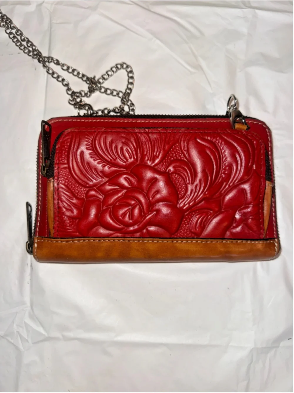PATRICIA NASH BURNISHED TOOLED leather wallet CROSSBODY